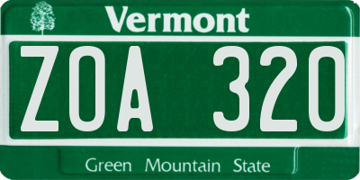 VT license plate ZOA320