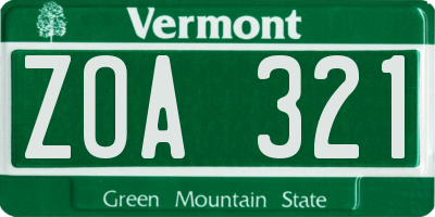 VT license plate ZOA321