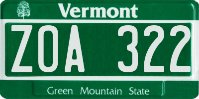 VT license plate ZOA322