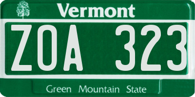 VT license plate ZOA323