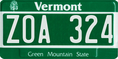 VT license plate ZOA324