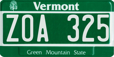 VT license plate ZOA325