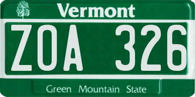 VT license plate ZOA326
