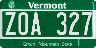 VT license plate ZOA327