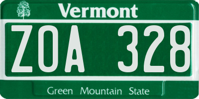 VT license plate ZOA328