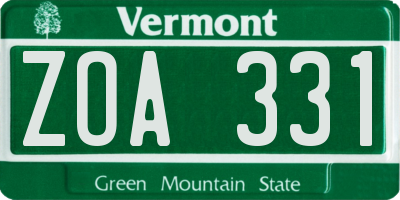 VT license plate ZOA331