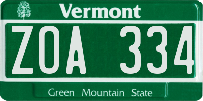 VT license plate ZOA334