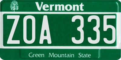 VT license plate ZOA335