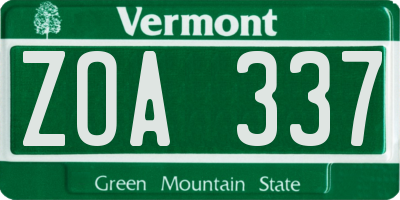 VT license plate ZOA337