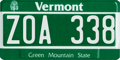 VT license plate ZOA338