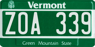 VT license plate ZOA339
