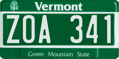 VT license plate ZOA341