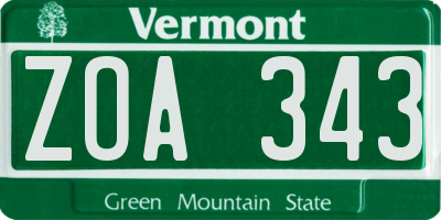 VT license plate ZOA343