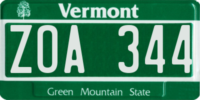 VT license plate ZOA344