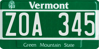 VT license plate ZOA345
