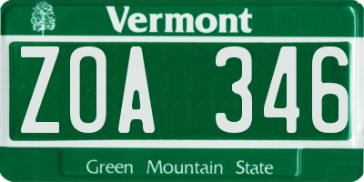 VT license plate ZOA346
