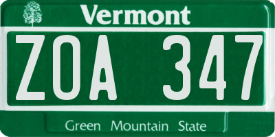 VT license plate ZOA347