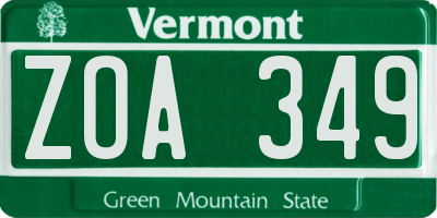 VT license plate ZOA349