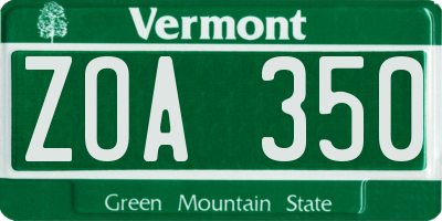 VT license plate ZOA350