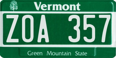 VT license plate ZOA357
