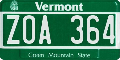 VT license plate ZOA364