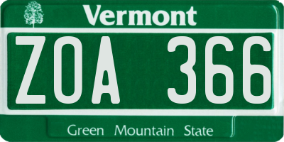 VT license plate ZOA366