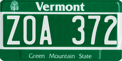 VT license plate ZOA372
