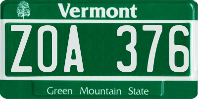 VT license plate ZOA376