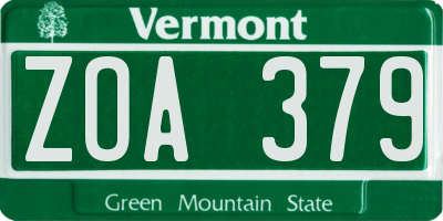 VT license plate ZOA379
