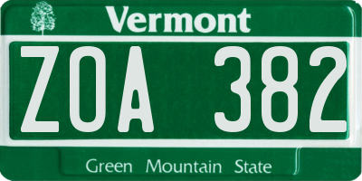 VT license plate ZOA382