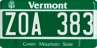 VT license plate ZOA383