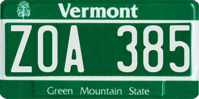VT license plate ZOA385