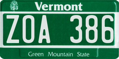 VT license plate ZOA386