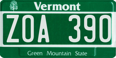 VT license plate ZOA390