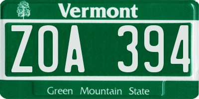 VT license plate ZOA394