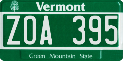 VT license plate ZOA395