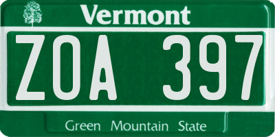 VT license plate ZOA397