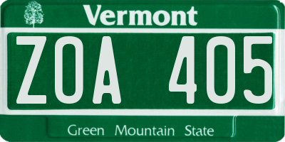 VT license plate ZOA405