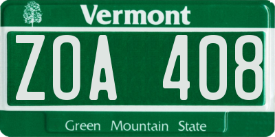 VT license plate ZOA408