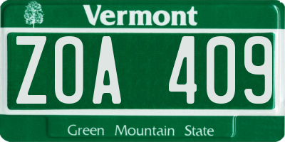 VT license plate ZOA409