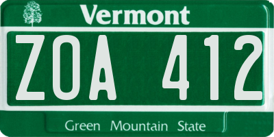 VT license plate ZOA412