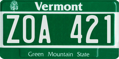 VT license plate ZOA421