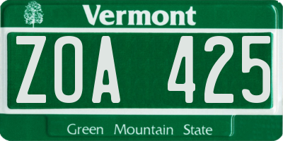 VT license plate ZOA425