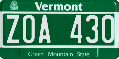 VT license plate ZOA430