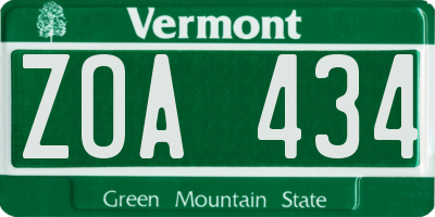 VT license plate ZOA434