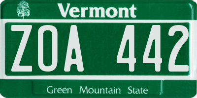 VT license plate ZOA442