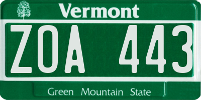 VT license plate ZOA443