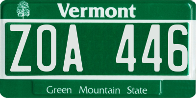 VT license plate ZOA446
