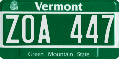 VT license plate ZOA447