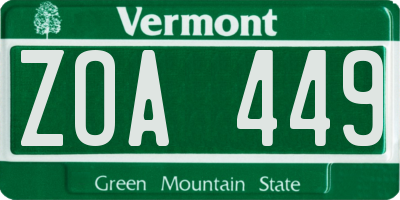 VT license plate ZOA449